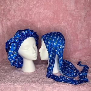 Blue Louis Vuitton x Supreme Bonnet & Durag Set